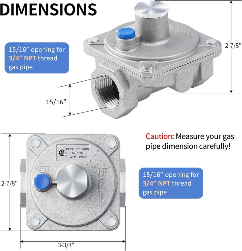 Awoco BurnTouch Gas Regulator 7015-4010 1/2 PSIG 3/4" NPT Natural Gas and Liquid Propane NAT 4" - LPG 10" WC, for Gas Ranges - Image 2
